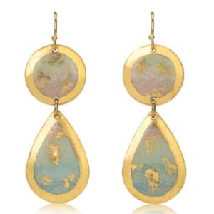 Salt Air mini teardrop earrings by Evocateur.  These stunning earrings feature gold leaf.