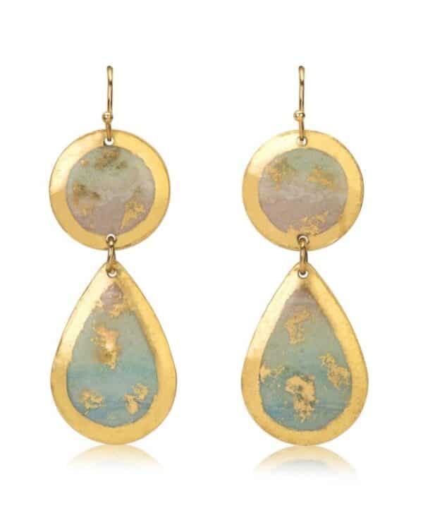 Salt Air mini teardrop earrings by Evocateur.  These stunning earrings feature gold leaf.