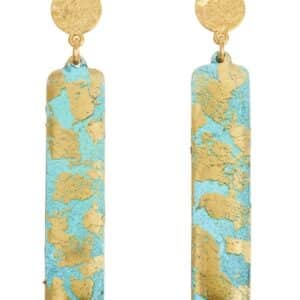 Turquoise Column Evocateur Earrings with gold leaf hammered post.