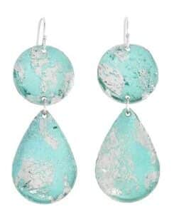 Turquoise mini teardrop earrings with by Evocateur.  These stunning earrings feature silver leaf.