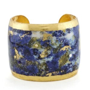 Lapis 2" medium cuff by Evocateur.  This stunning cuff features gold leaf.