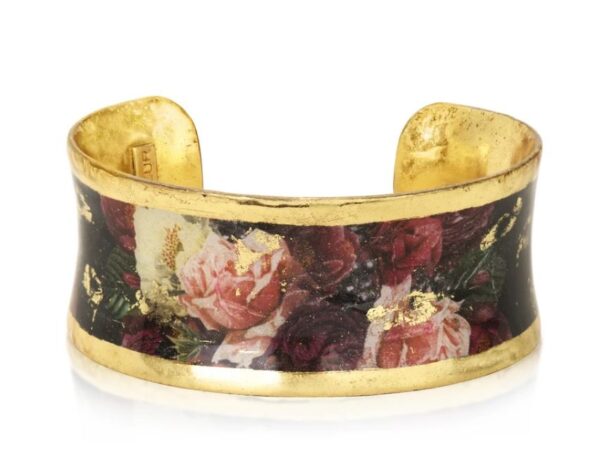 1" Roses Corset large cuff by Evocateur.  This stunning cuff features gold leaf.