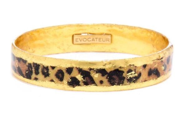 Leopard print large bangle by Evocateur.  This stunning cuff features gold leaf.