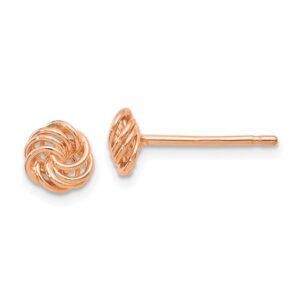 14 karat rose gold love knot stud earrings.