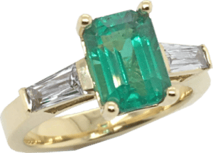 Emerald and French Cut Diamond Engagement Ring