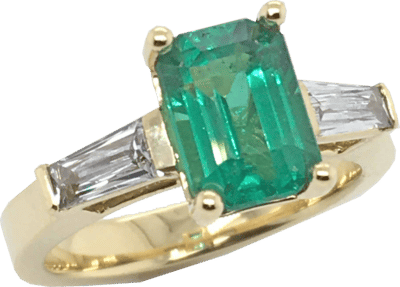 Emerald And French Cut Diamond Engagement Ring
