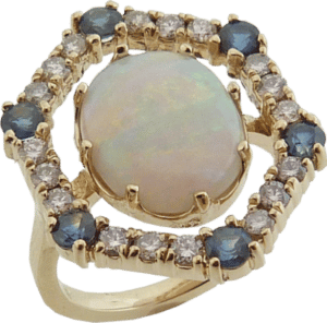 Jelly Opal, Montana Sapphire and Diamond Ring
