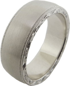 Men's 14k White Gold Hand Engraved Ring