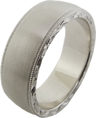 Men's 14k White Gold Hand Engraved Ring