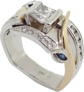 Princess Cut Diamond and Blue Petal Engagement Ring