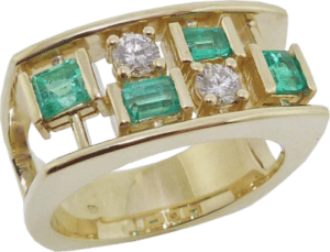 Wide Diamond and Emerald Ring