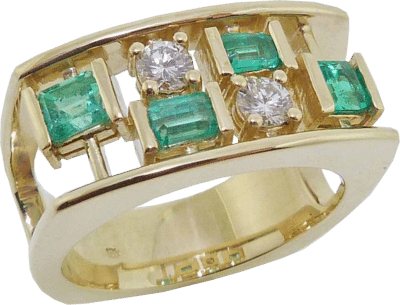 Wide Diamond And Emerald Ring