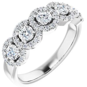 14K white gold band set with 0.50cttw G/H, SI3-I1 round brilliant cut diamonds. 
