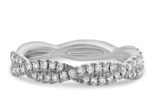 14K White gold twist diamond lady's band, micro-claw set with 46 very good cut, round brilliant cut diamonds, totaling 0.25 carat, G-H, VS-SI.