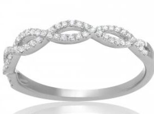 14K white gold open twisted diamond band, micro-claw set with 63 G-H VS-SI very good cut round brilliant cut diamonds totaling 0.18 carats. size 6.50