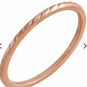 Lady's 14K rose gold rope band, 1 mm wide, size 7.5.