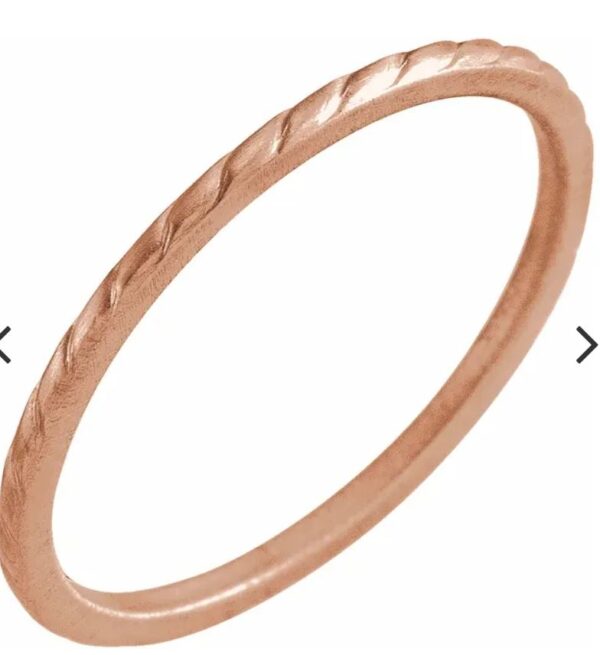 Lady's 14K rose gold rope band, 1 mm wide, size 7.5.