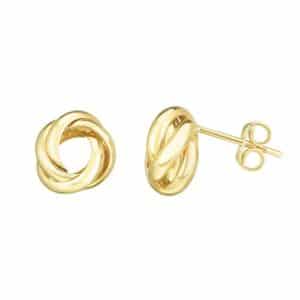 14K Yellow gold open love knot stud earrings.