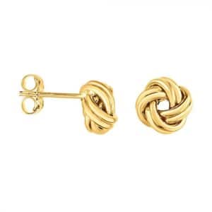 14K Yellow gold double love knot stud earrings.