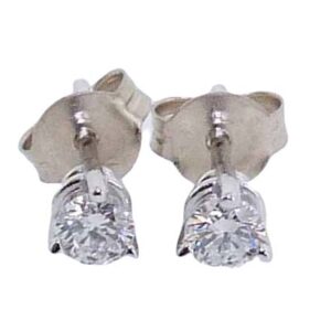 14K White 3 prong stud earrings set with 2 ideal cut Hearts On Fire diamonds: 0.248ct I, SI1 & 0.248ct I, SI1.
