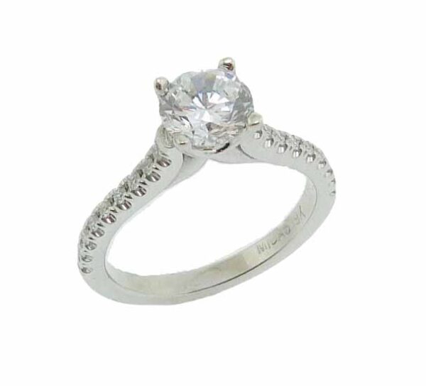 19K white gold solitaire engagement ring mounting.  This ring mounting is set with 18 = 0.20cttw G/H, SI1 round brilliant cut diamonds.