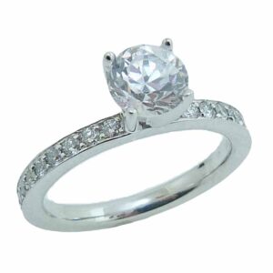 14K white gold solitaire engagement ring mounting.  This ring mounting is set with 22 = 0.33cttw G/H, SI1 round brilliant cut diamonds.