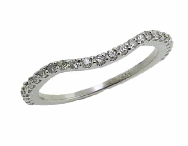 Lady's 14k white gold diamond curved band set with 26 very good cut round brilliant cut diamonds totalling 0.242 carats, G-H, SI1-2.