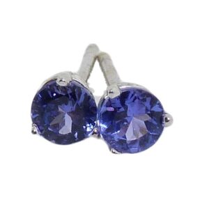 14K white gold three prong stud earrings set with Tanzanite, 0.59cttw.
