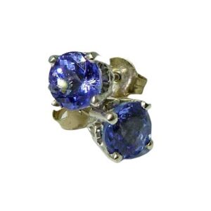 14K white gold stud earrings set with 2 Tanzanite, 1.41cttw.