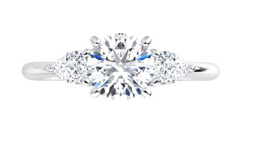 14K White gold three stone engagement ring claw set a 0.60ct cubic zirconia in the center, 2 = 0.25cttw G, SI1-2 pear cut diamonds. 