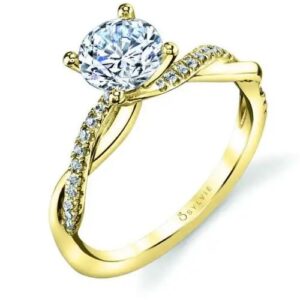 14K yellow and white gold solitaire Yasmine bypass engagement ring by Sylvie Collection featuring 0.14cttw G/H, VS-SI round brilliant cut diamonds.
