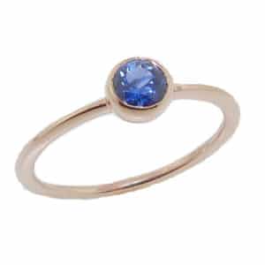 14K Rose gold bezel set 0.369 carat blue sapphire lady's ring. Band to match is 225-70-98755.