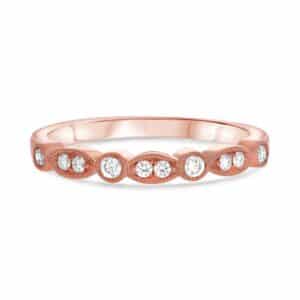 14K rose gold band pave set with 10 = 0.17cttw G/H/I, VS-SI round brilliant cut diamonds.