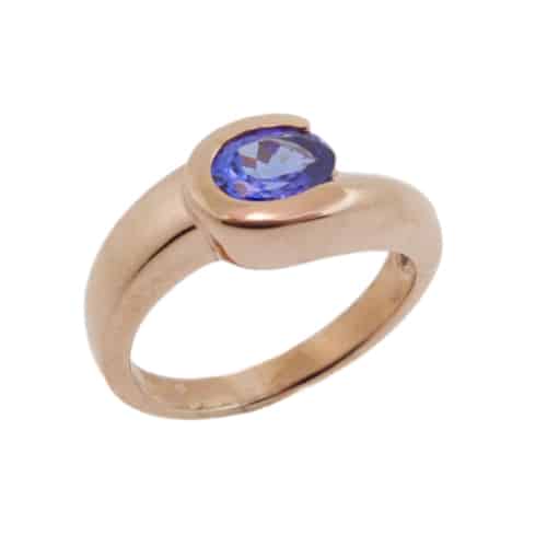 14K Rose gold ring set with an oval 0.756 carat Tanzanite.