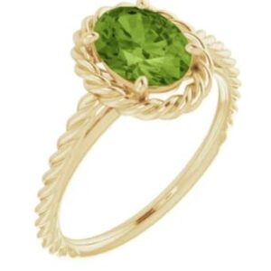10K yellow gold ring claw set with a 1.39ct Peridot.