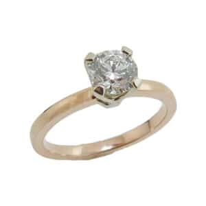 14K white and rose gold solitaire engagement ring set with a 0.666ct ideal cut, G, VSI1 round brilliant cut Hearts On Fire diamond.