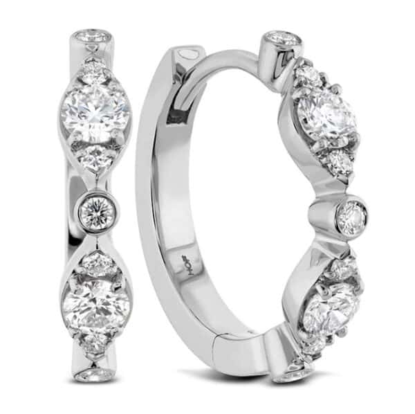 18K White gold Hearts On Fire Bezel Regal Huggie Hoops set with ideal cut Hearts On Fire diamonds, 0.34cttw, G/H, VS-SI.