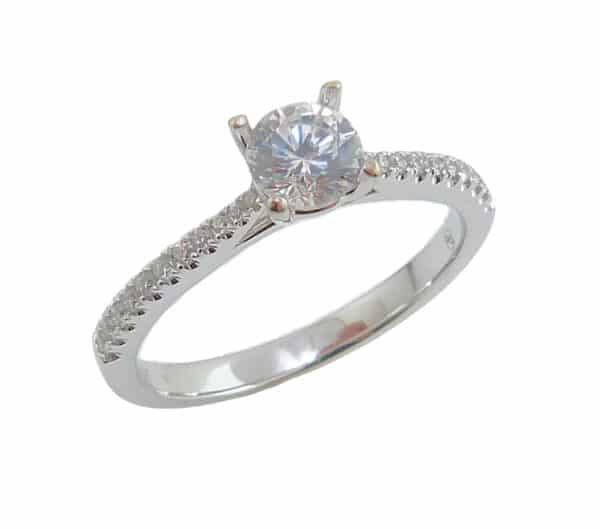Lady's 14K white gold ring set with 0.40 carat CZ and accented with twenty-two G-H, SI1-2, round brilliant cut diamonds, totaling 0.13 carats. Priced without a center gemstone. Let us find you the perfect center that fits your tastes and budget!