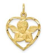 10K yellow gold angel heart pendant.