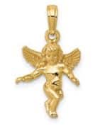 14k yellow gold 3D solid angel pendant.