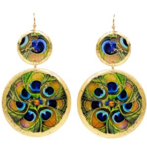 Evocateur Feathered Peacock double disc earrings.