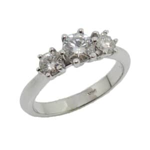 14K White gold 3 stone round brilliant cut moissanite engagement ring