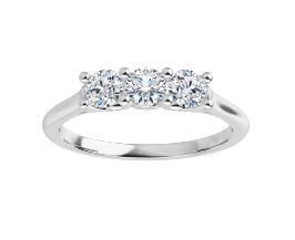 14K White gold claw set 3 stone moissanite engagement ring.