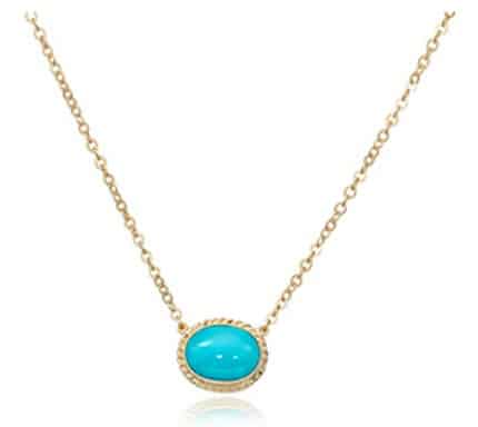14K Yellow Gold Turquoise Pendant On Chain