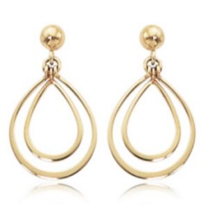 14K Yellow gold small double pear dangle earrings.