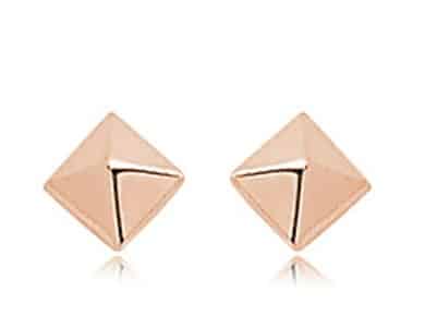 14K rose gold 8mm pyramid stud earrings.