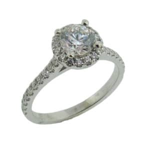 19K White gold halo engagement ring set in the centre with a 0.50ct CZ and 36 round brilliant cut diamonds, 0.32cttw, G/H, VS-SI. Priced without a center gemstone. Let us find you the perfect center that fits your tastes and budget!