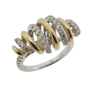 14K White and yellow gold lady's spiral right hand ring set with 0.73cttw round brilliant cut diamonds, G-I, SI+.