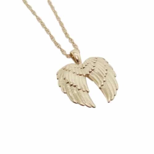 14K Yellow gold double angel wing necklace