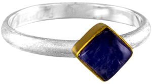 Michou collection silver and 22K gold vermeil lady's stackable band bezel set with a blue rainbow moonstone.
